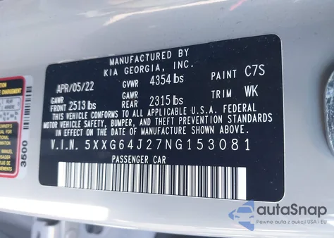 2022 Kia K5 Gt-Line из США, поврежденный, VIN 5XXG64J27NG153081